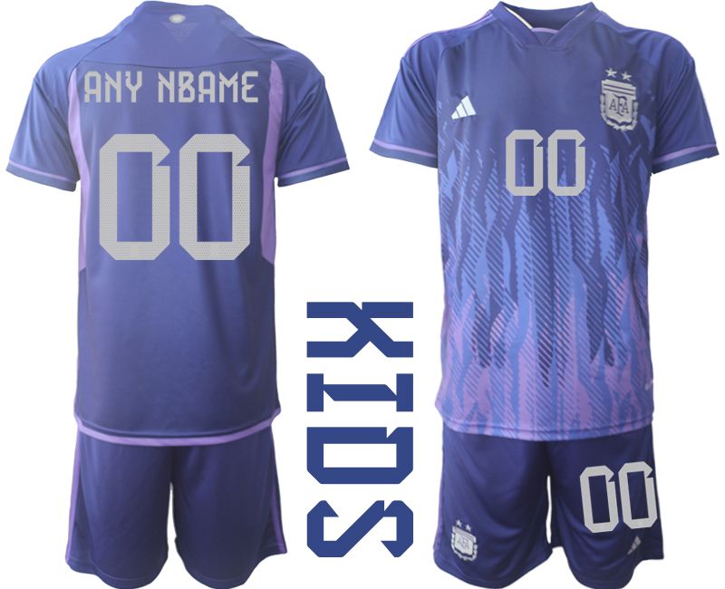 Youth 2022 World Cup National Team Argentina away purple customized Soccer Jersey->youth soccer jersey->Youth Jersey
